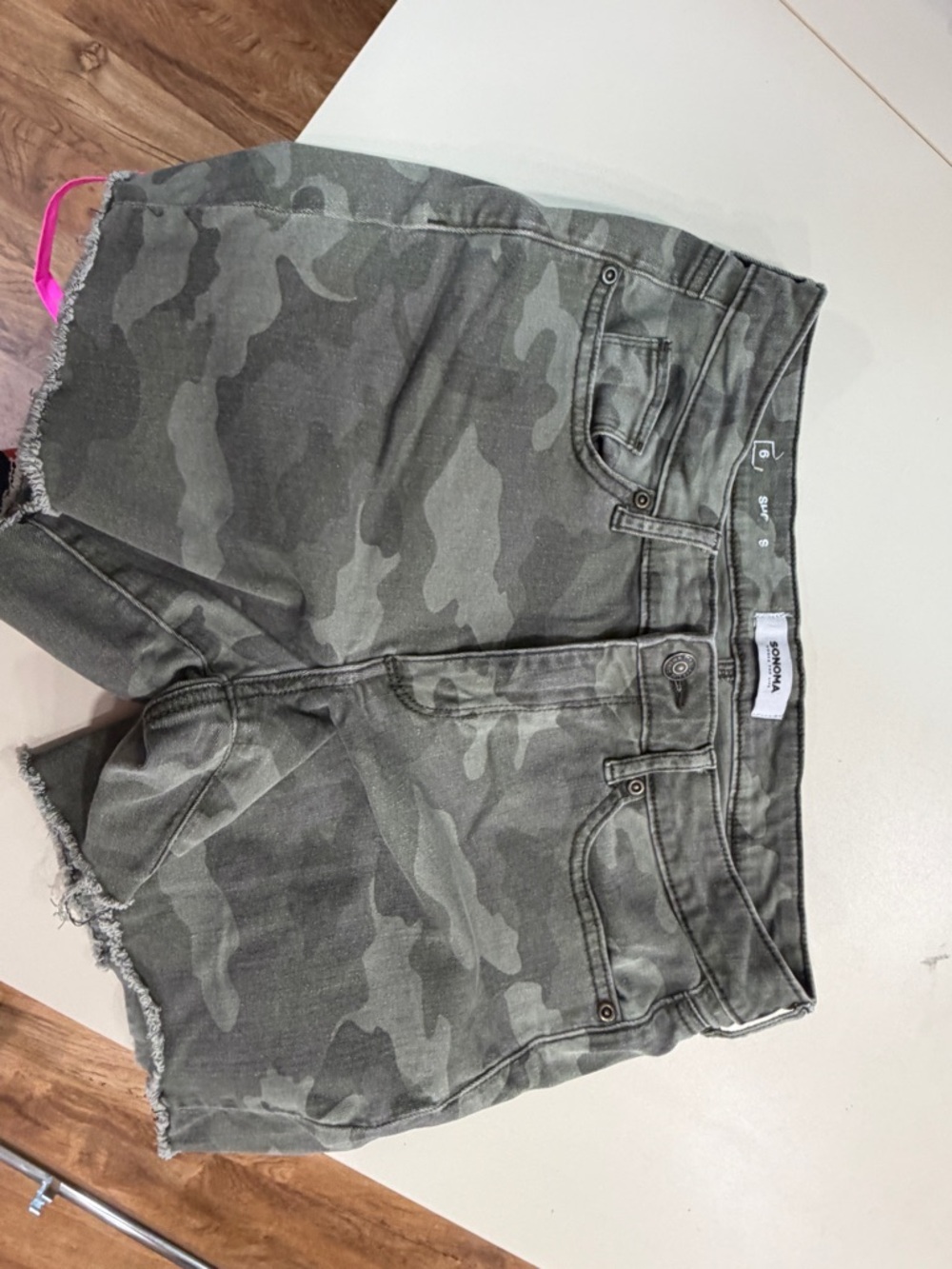 Sonoma Olive Camo Frayed Hem Denim Shorts